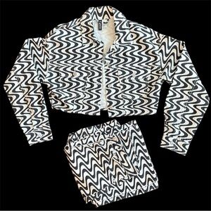H&M Set Black and White: Crop Jacket with Zigzag Pattern and Wide Leg Pants